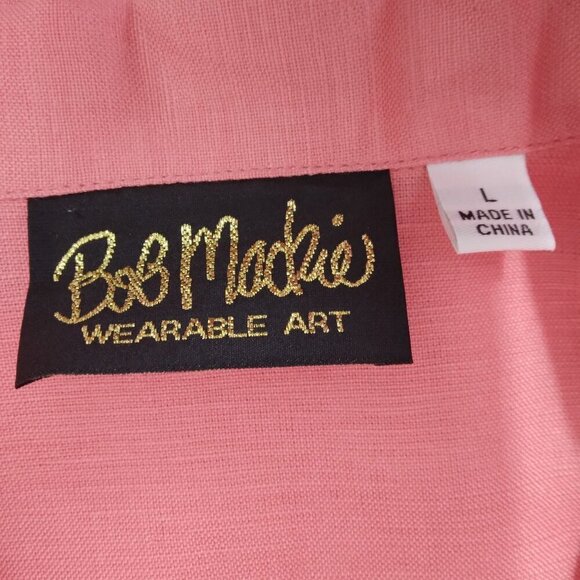 Bob Mackie 2 Pc Linen Embroidered Aztec Southwest Shirt with Tank Coral Size L - Picture 7 of 12
